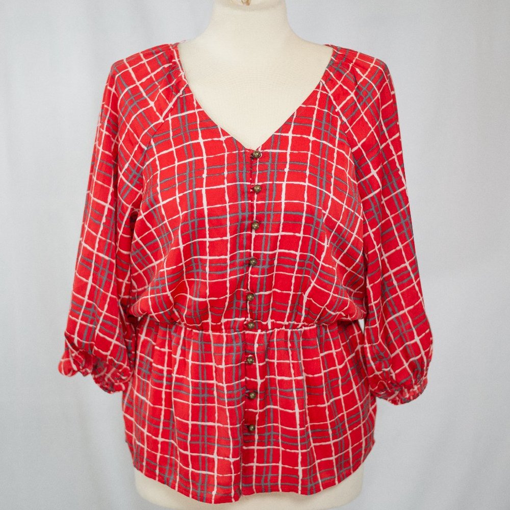 Banana Republic Red Plaid Blouse